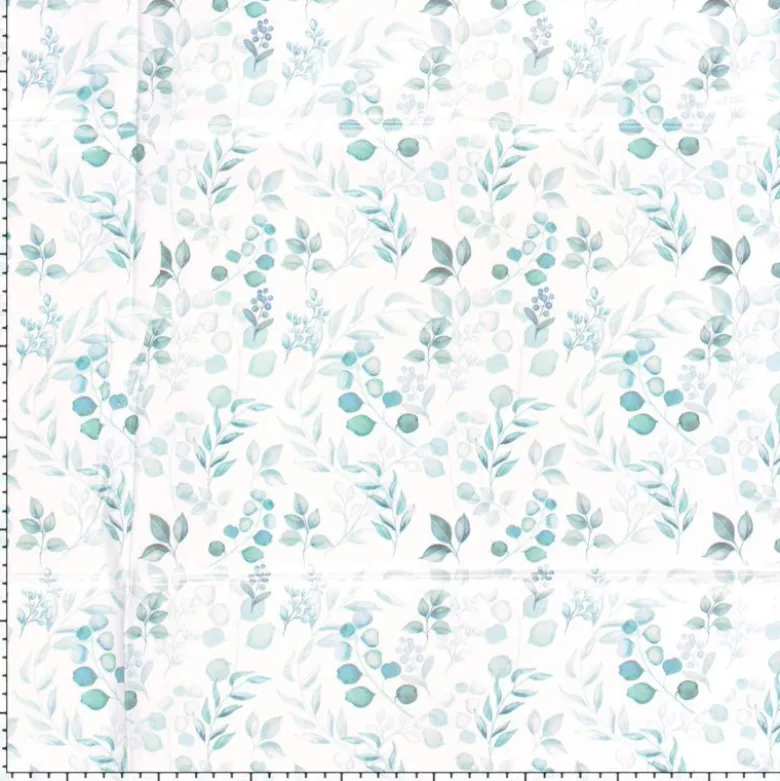 Toile cirée motif eucalyptus fond blanc