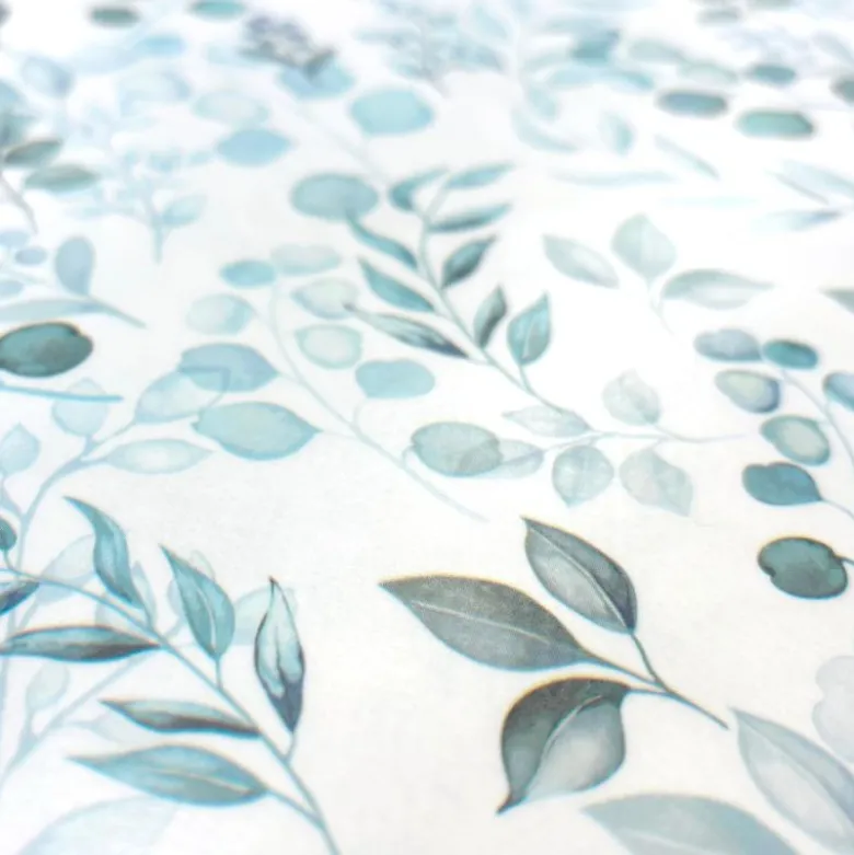 Toile cirée motif eucalyptus fond blanc