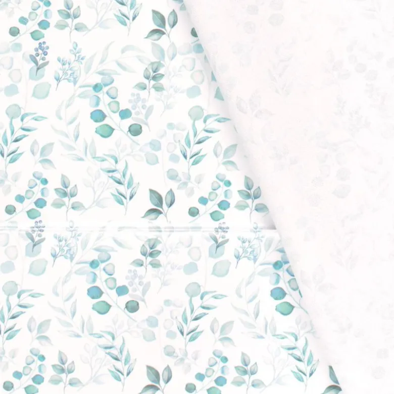 Toile cirée motif eucalyptus fond blanc
