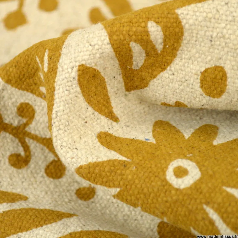 Toile lourde OTOMI peanut motif animaux et fleurs sur toile Joséphine