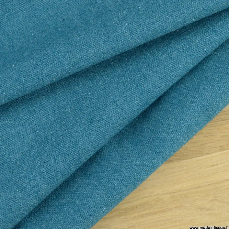 Toile lourde Vercors aspect rustique coloris bleu océan