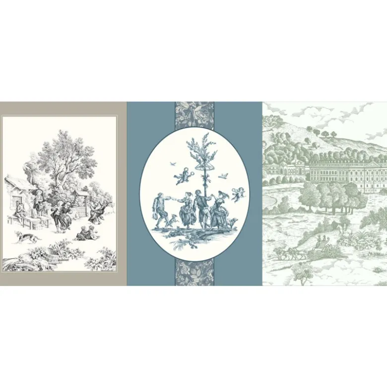 Torchons Benedicte - motif Toile de Jouy - 50 X 70cm