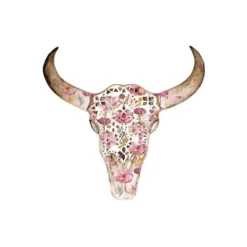 Transfert textile Thermocollant motif crane de vache fleuri