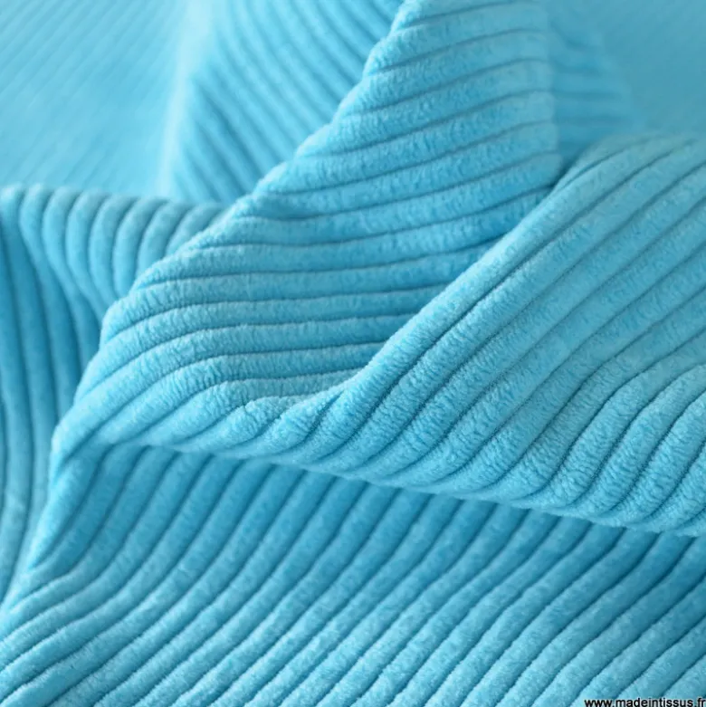 Velours grosses côtes d'ameublement Huggy - Turquoise