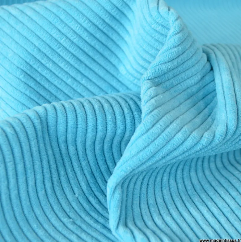 Velours grosses côtes d'ameublement Huggy - Turquoise