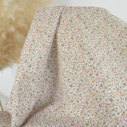 Voile de coton BIO motif fleurs rose et vert - oeko tex