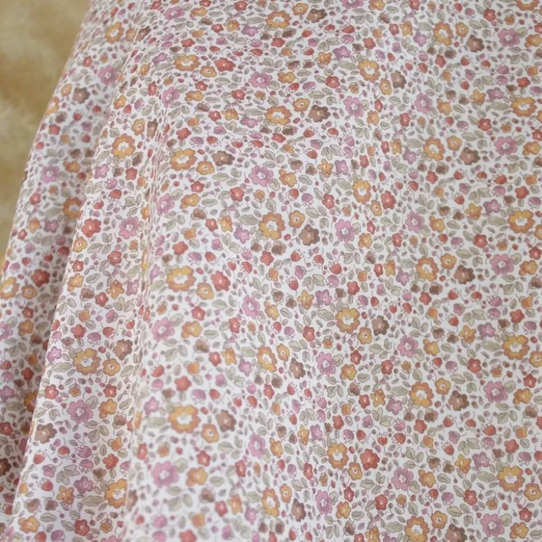 Voile de coton BIO motif fleurs bordeaux et camel -oeko tex