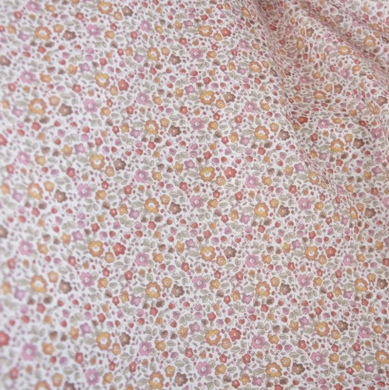 Voile de coton BIO motif fleurs bordeaux et camel -oeko tex