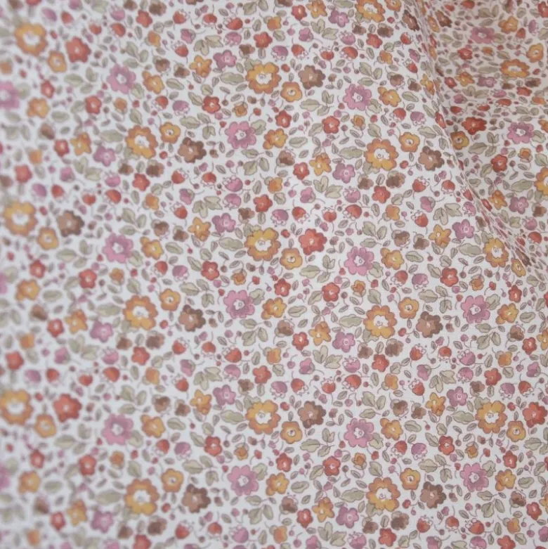Voile de coton BIO motif fleurs bordeaux et camel -oeko tex