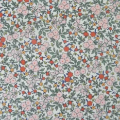 Voile de coton BIO motif fleurs vertes et roses -oeko tex