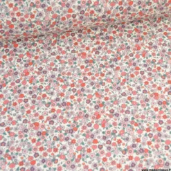 Voile de coton Bio & OEKO TEX motifs fleurs roses et parme