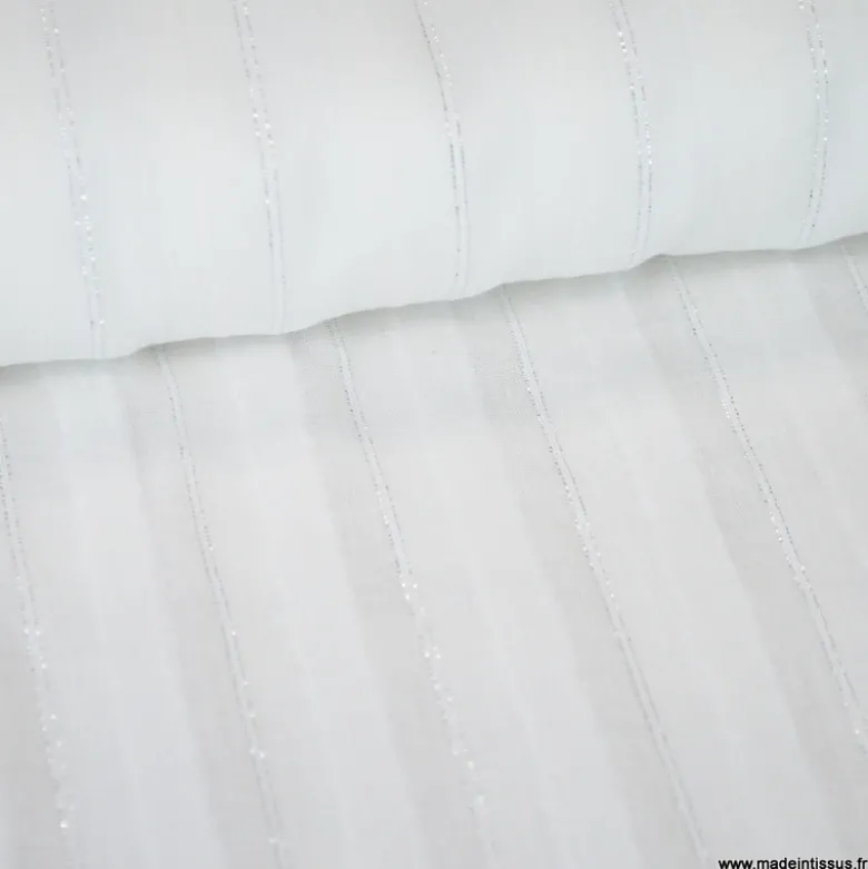 Voile de coton Blanc à fines rayures Lurex