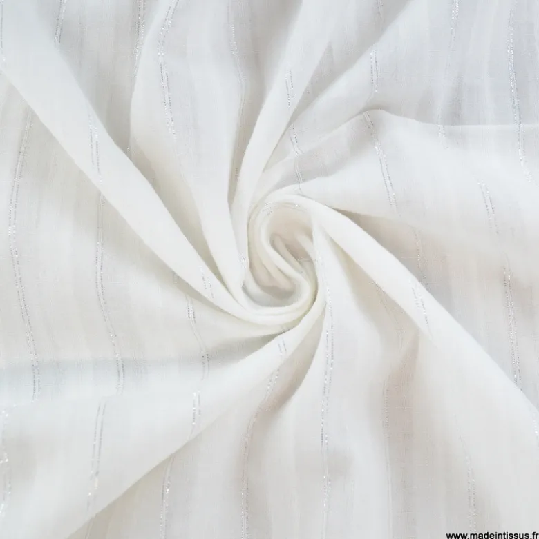 Voile de coton Blanc à fines rayures Lurex