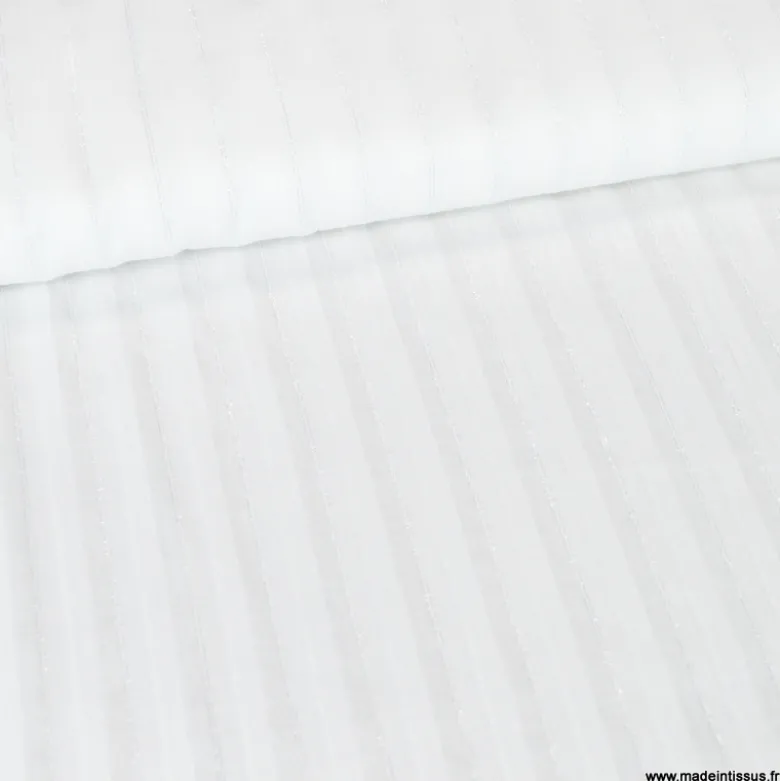 Voile de coton Blanc à fines rayures Lurex