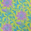 Voile de coton matelassée motif fleurs jaunes et rayures bleues