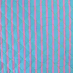 Voile de coton matelassée motif fleurs jaunes et rayures bleues