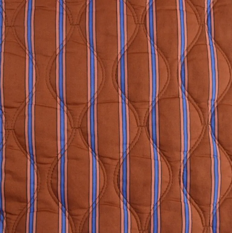 Voile de coton matelassée motif fleurs et rayures Cobalt et caramel