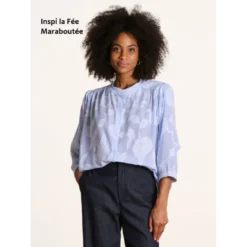 Voile de coton tissé teint à rayures - Bleu et blanc