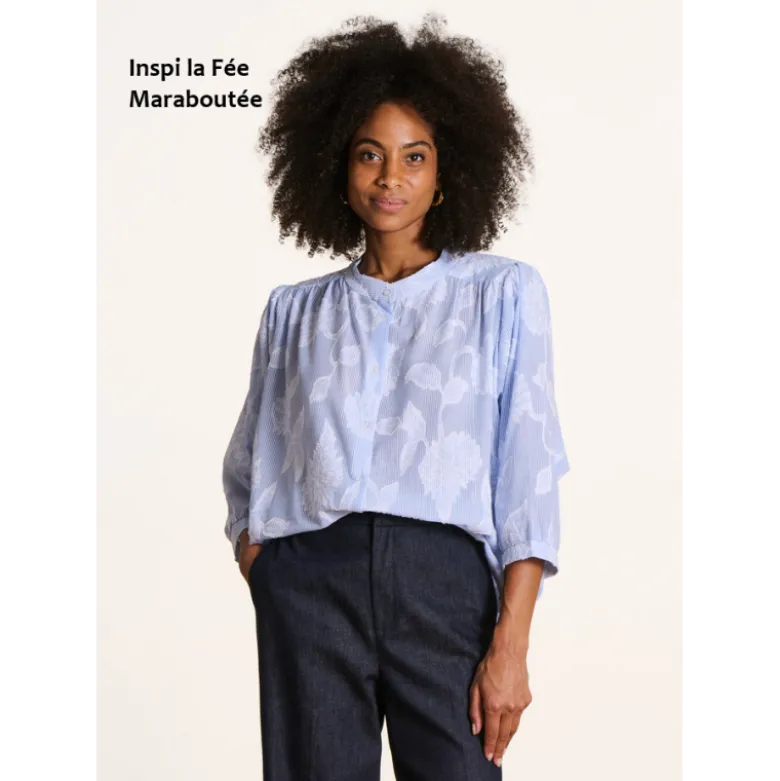 Voile de coton tissé teint à rayures - Bleu et blanc