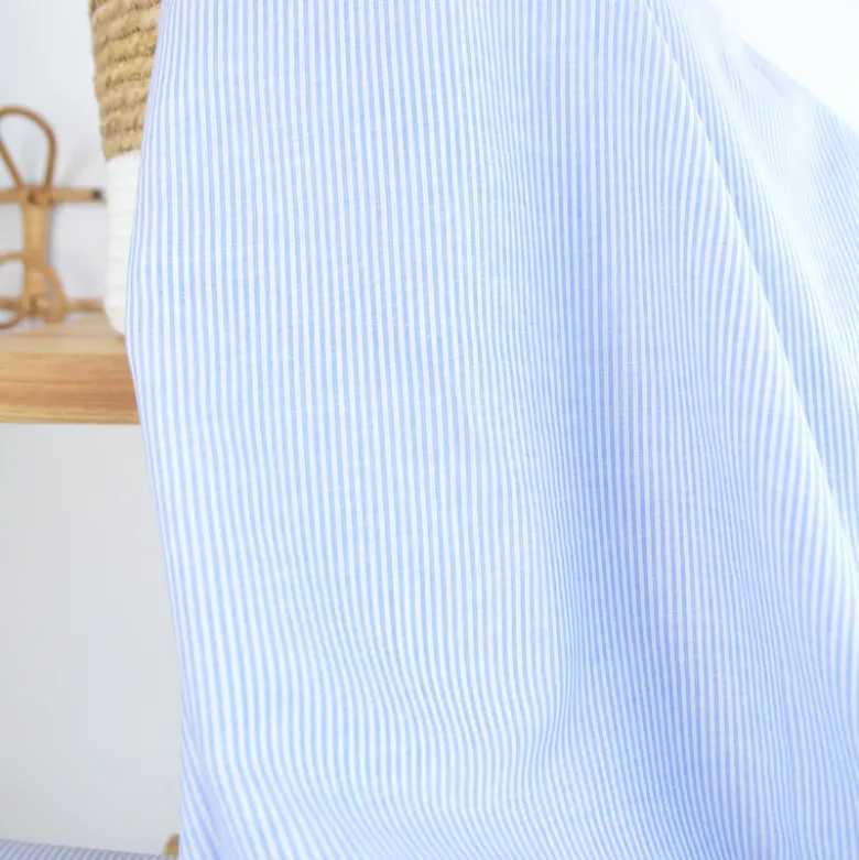 Voile de coton tissé teint à rayures - Bleu et blanc