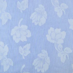 Voile de coton tissé teint à rayures et motif fleurs - Bleu